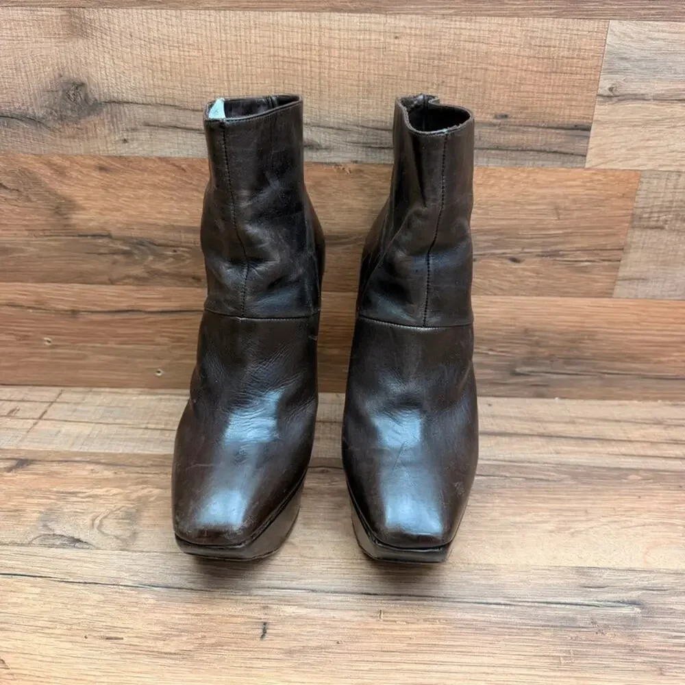 Marni  Platform  size 7 Stiletto Heeled Booties women Brown Leather